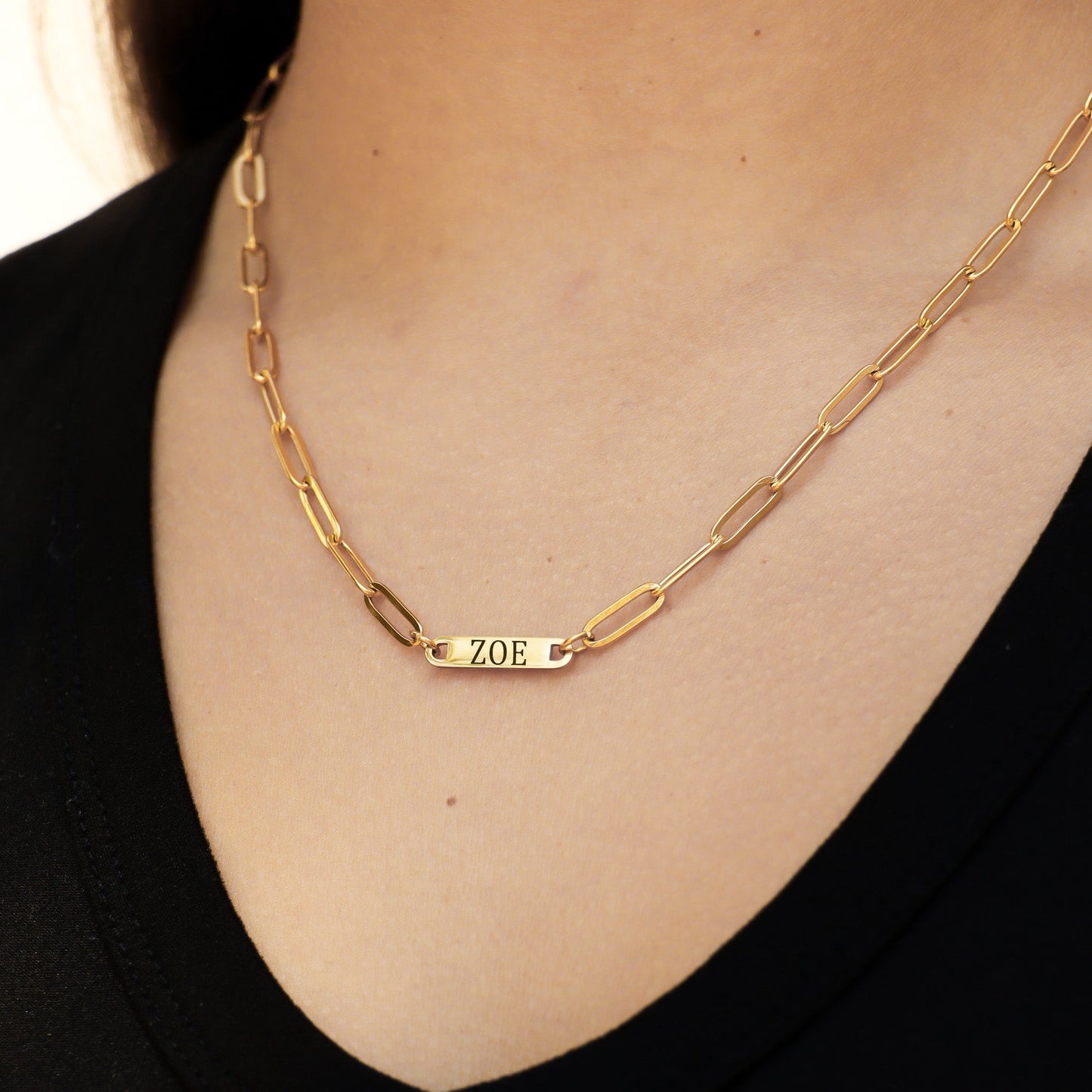 Personalized Flat Bar Paperclip Necklace
